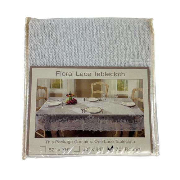 Vintage Floral Lace Tablecloth 70" Round - Picture 7 of 8